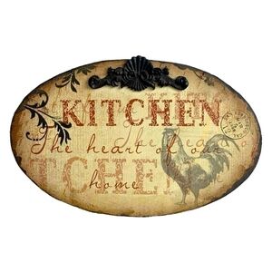 KITCHEN The Heart Of Our Home Metal Plaque Oval Chain Hanging Sign Wall Door